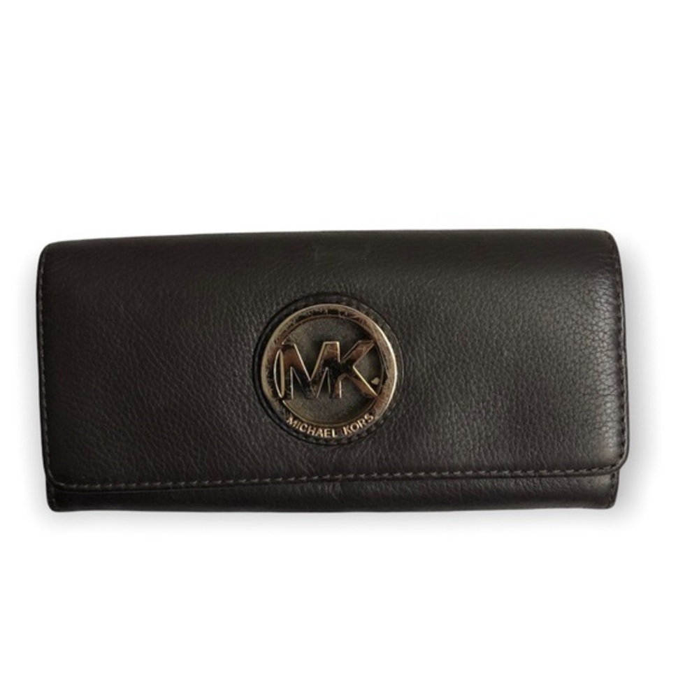 Michael kors brown leather logo wallet